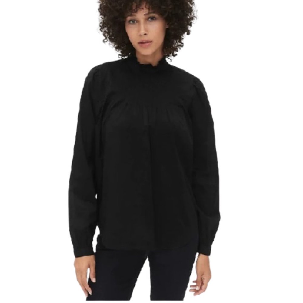 NWT Gap Ruffle Neck Button Back Blouse in Black